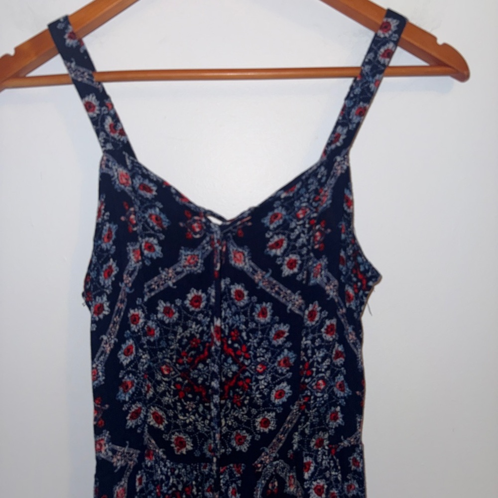 Xhilaration Navy Boho Wide Leg Jumpsuit Medium Floral Print - Picture 7 of 10